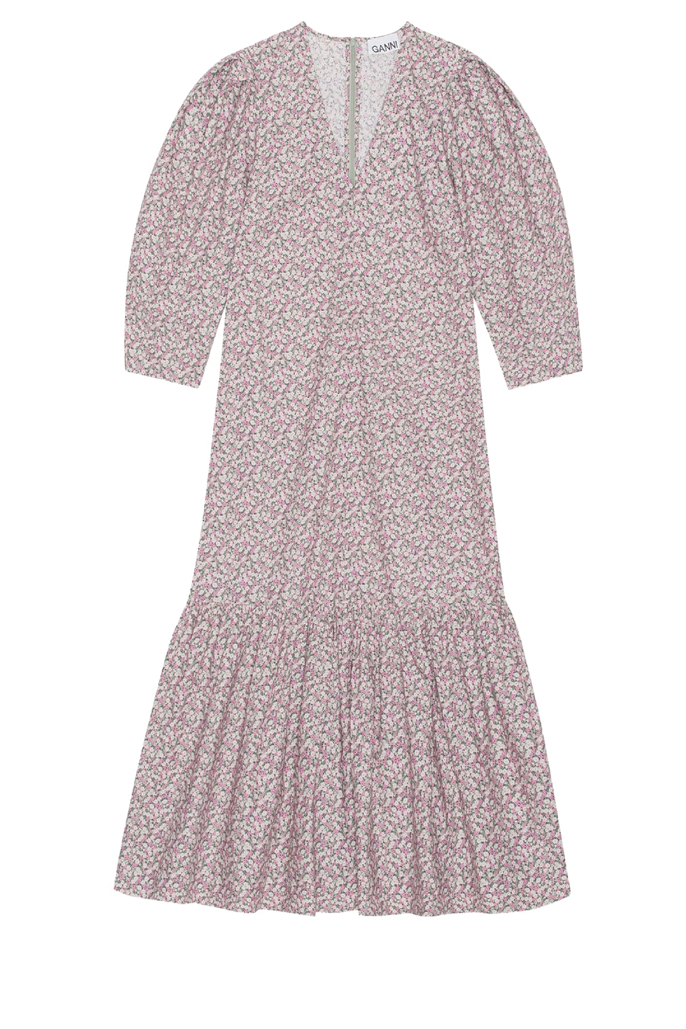 V-neck maxi dress in printed cotton - Frost Gray