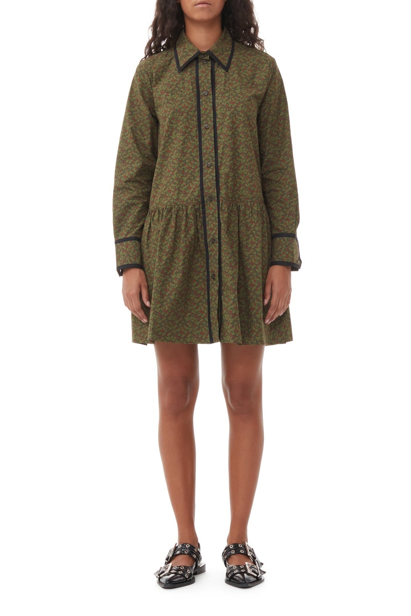 Robe chemise courte en coton imprimé - Avocado