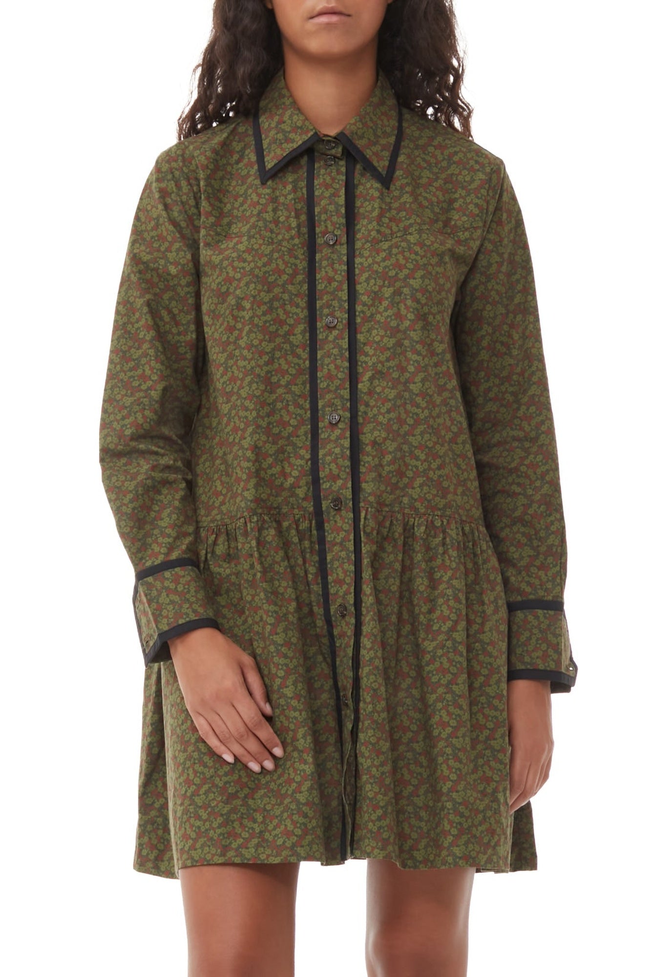 Robe chemise courte en coton imprimé - Avocado