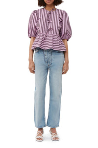 Blouse péplum à rayures en coton - Bonbon