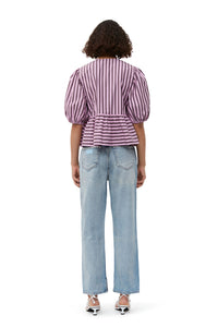 Blouse péplum à rayures en coton - Bonbon