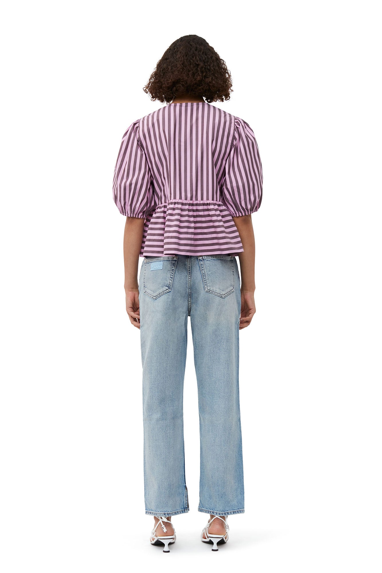Blouse péplum à rayures en coton - Bonbon