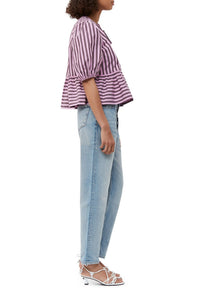 Blouse péplum à rayures en coton - Bonbon