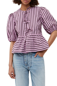 Blouse péplum à rayures en coton - Bonbon