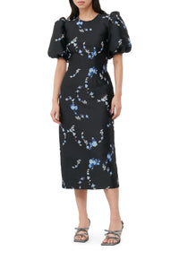 Robe midi à dos nu 3D en jacquard - Black