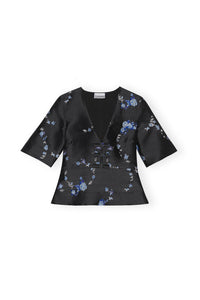 Blouse à col V 3D en jacquard - Black