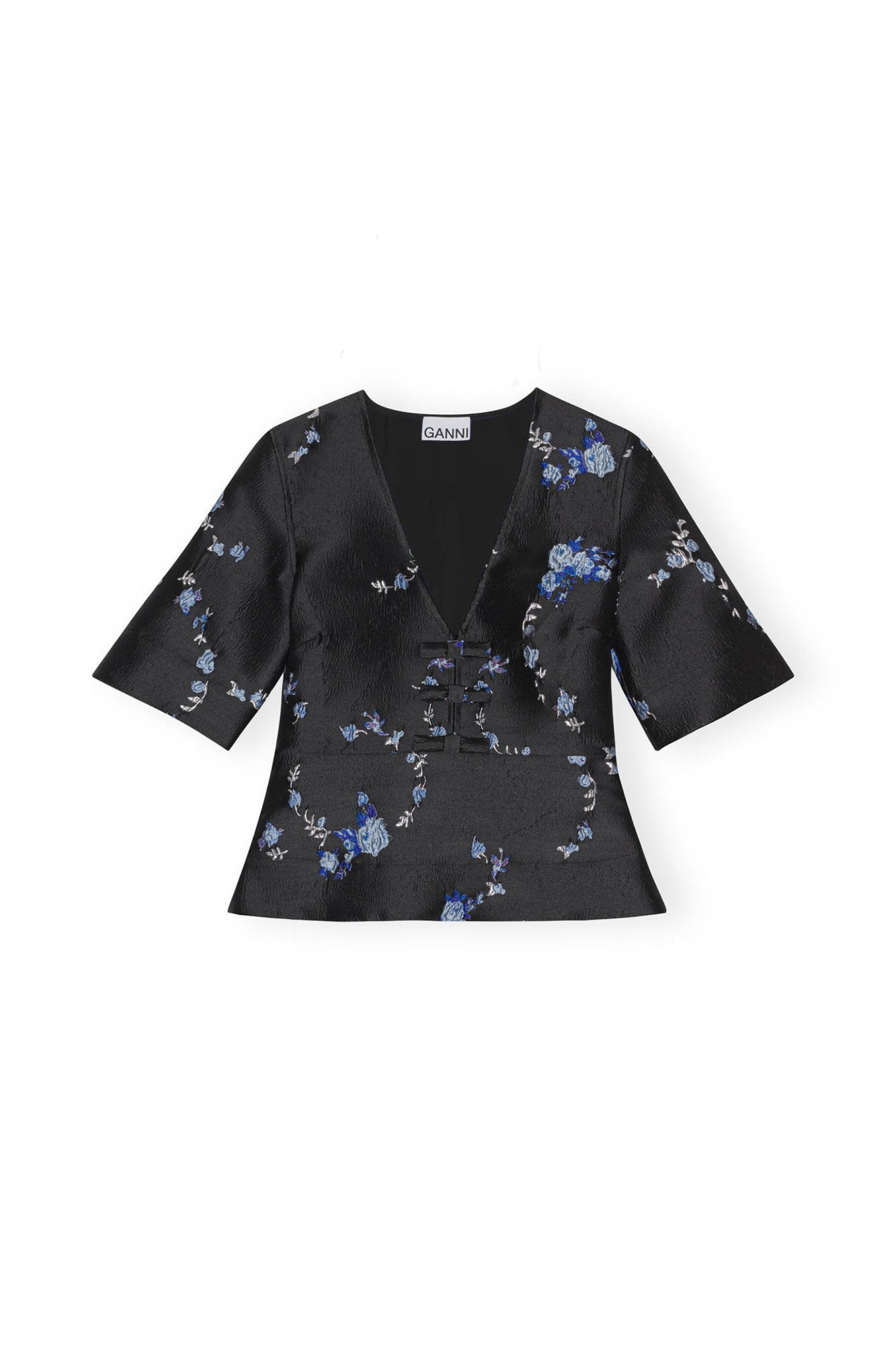 Blouse à col V 3D en jacquard - Black