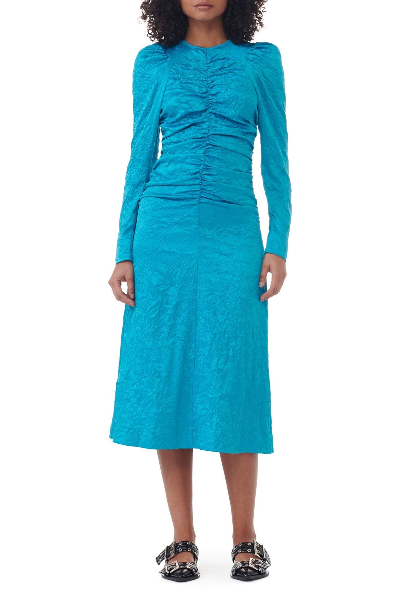 Robe midi effet fluide en satin - Algiers Blue