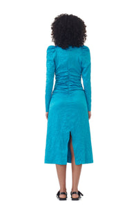 Robe midi effet fluide en satin - Algiers Blue