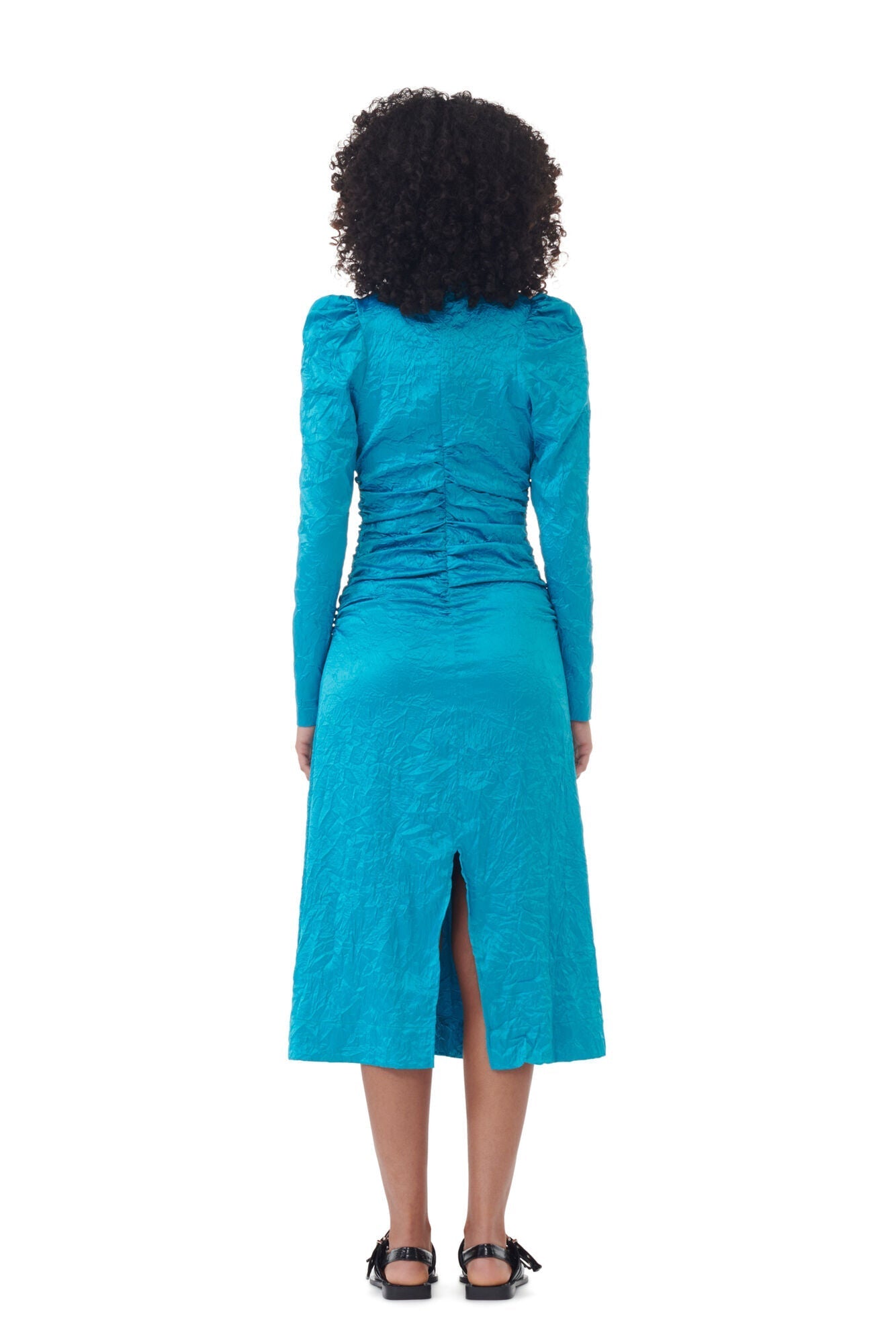 Robe midi effet fluide en satin - Algiers Blue