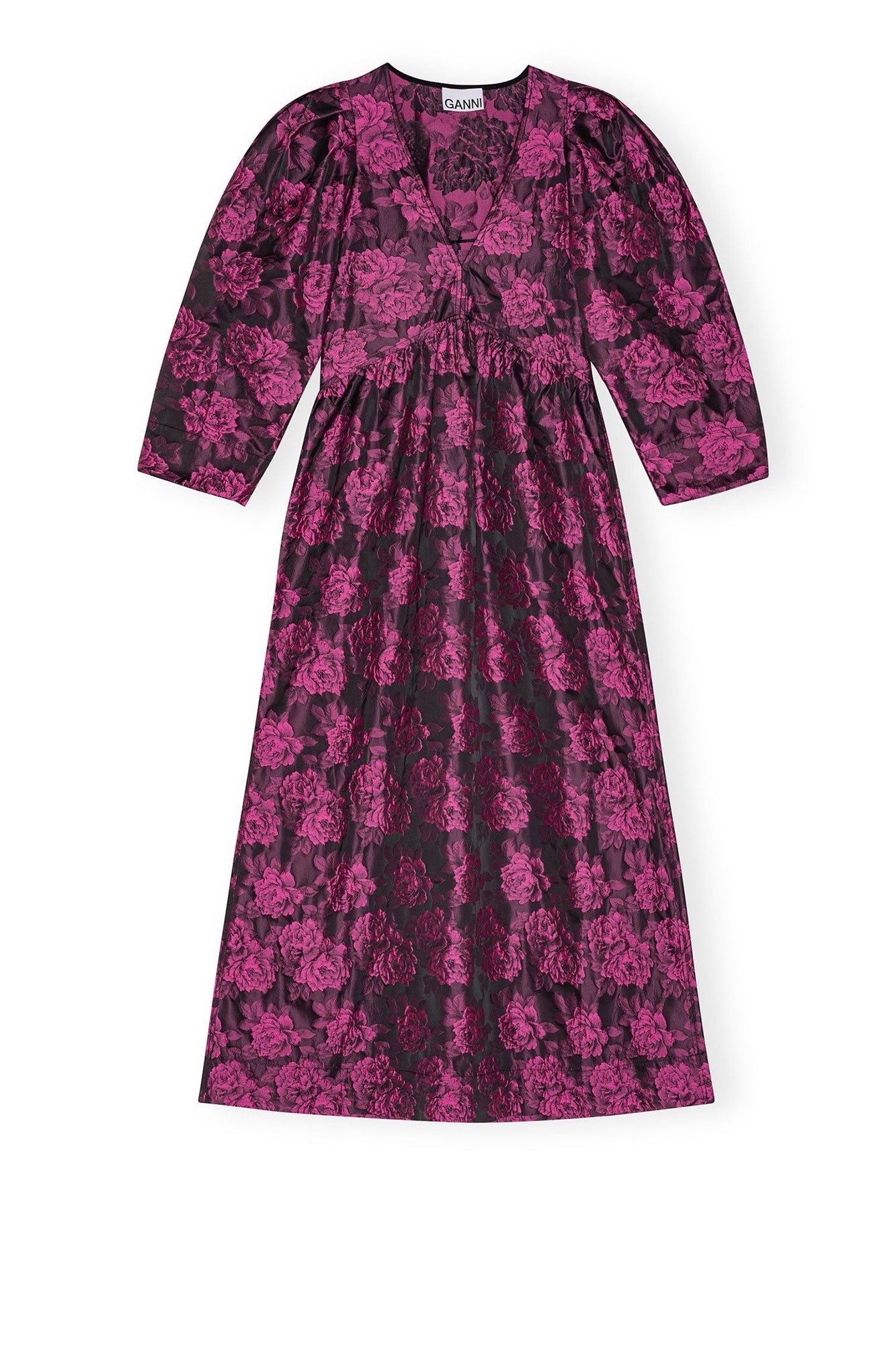 Robe midi à col V botanique en jacquard - Cone Flower