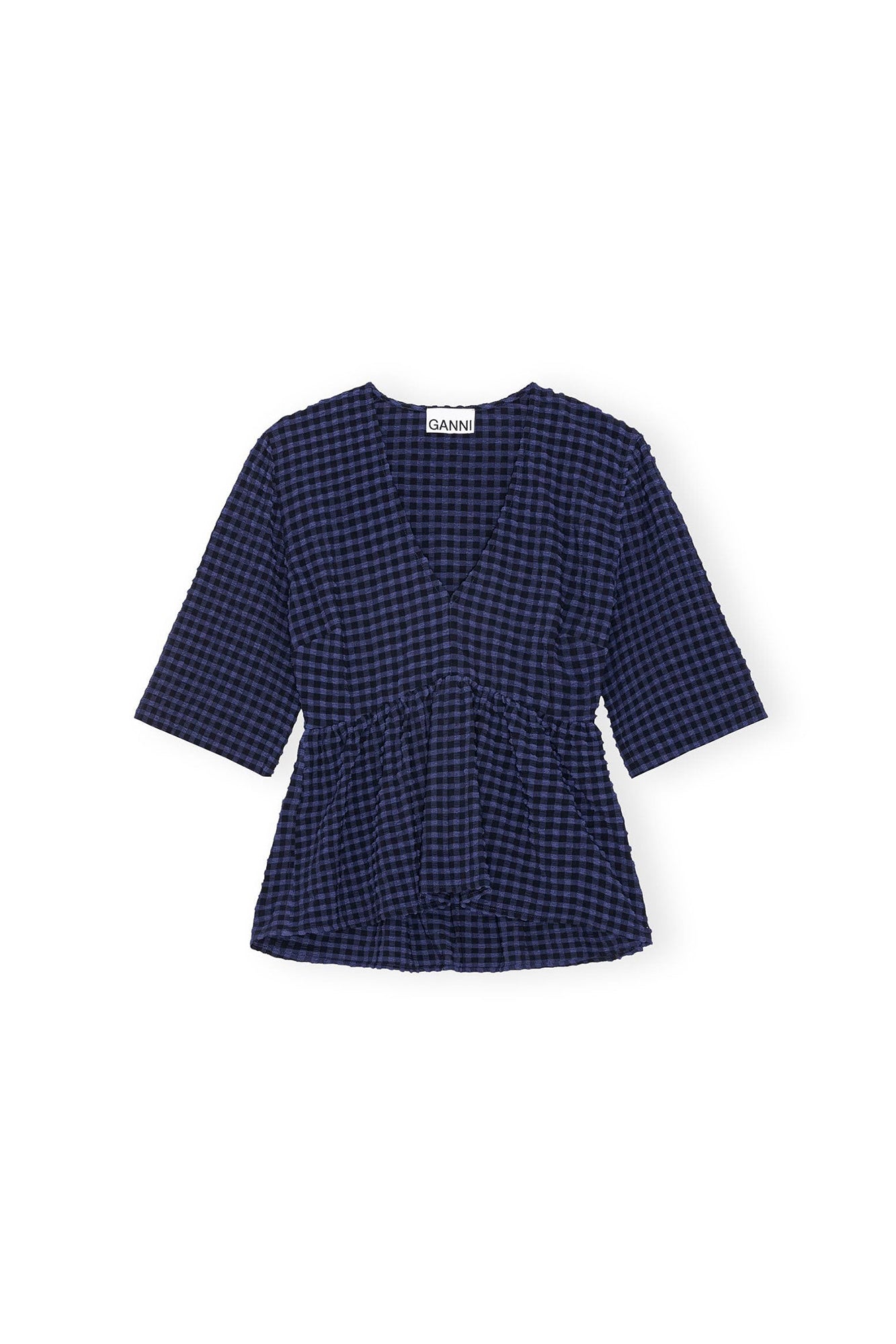 Blouse péplum à col V en seersucker - Deep Cobalt