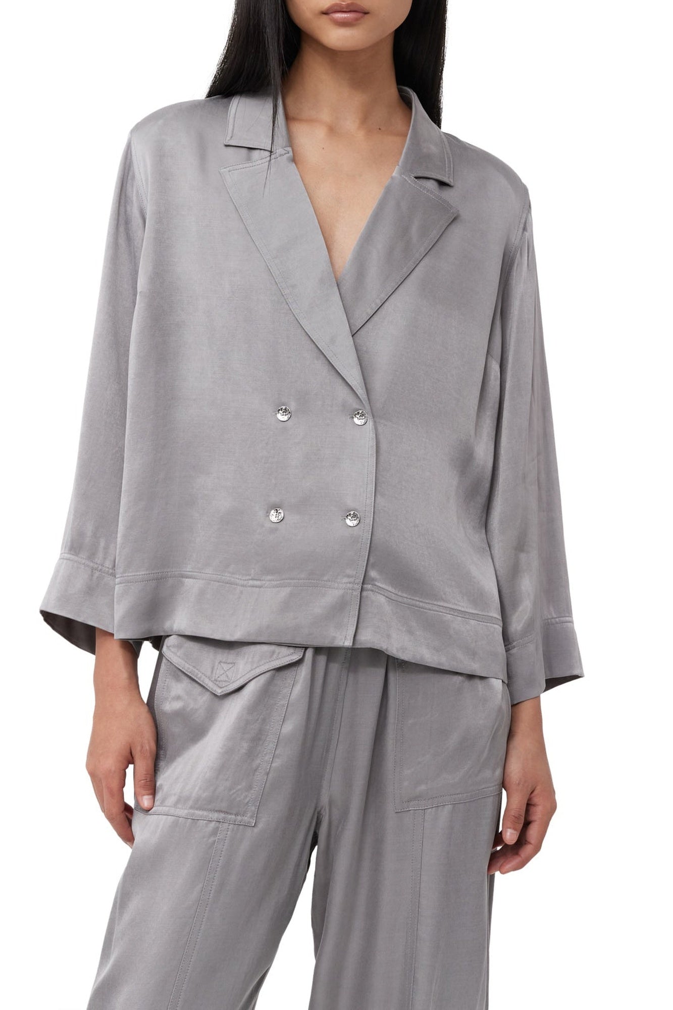 Chemise boutonnée en satin - Frost Gray
