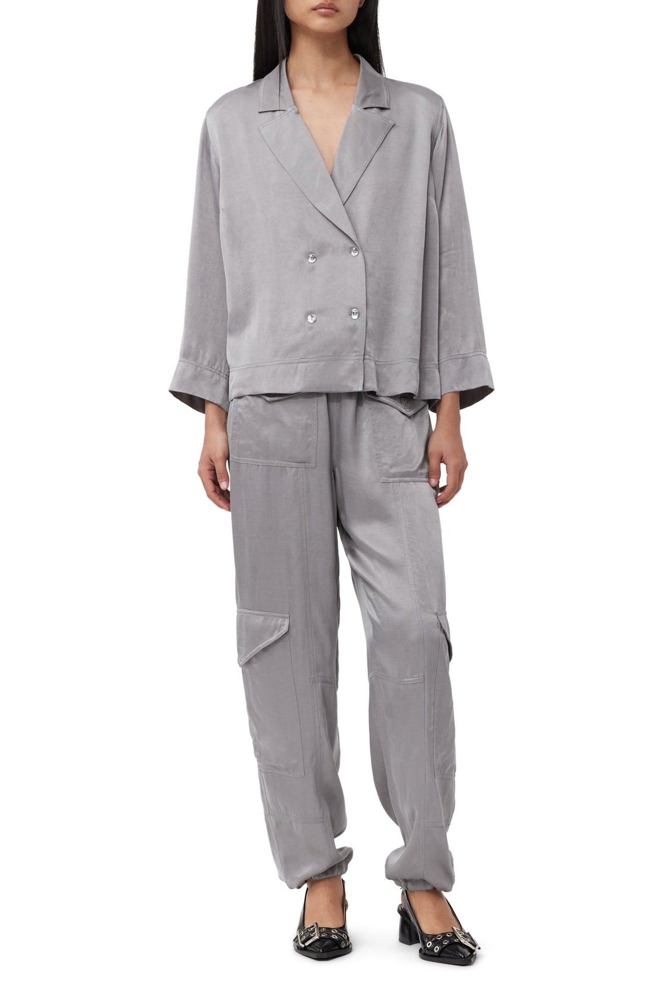 Chemise boutonnée en satin - Frost Gray
