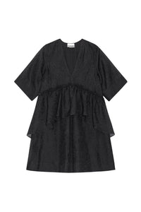 Ruffled georgette short dress - Black