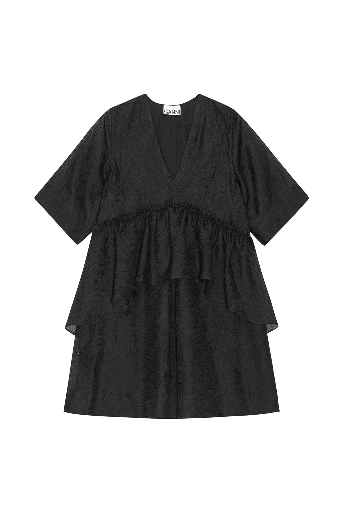 Ruffled georgette short dress - Black