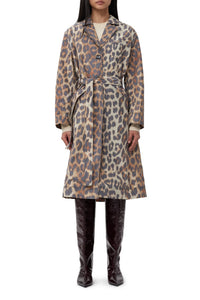 Crispy Shell Belt printed coat - Leopard Almond Milk