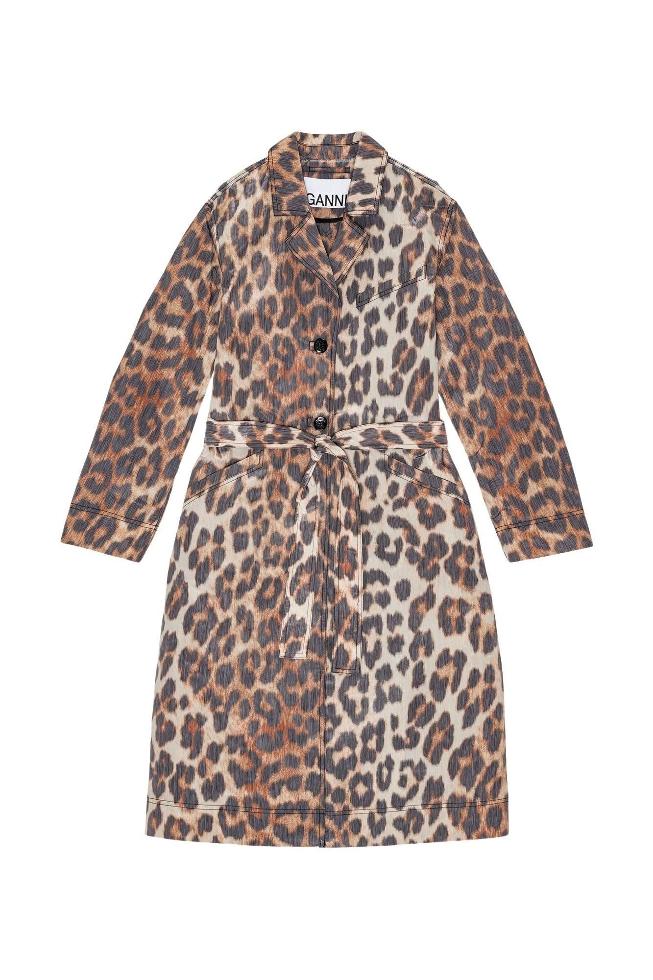 Crispy Shell Belt printed coat - Leopard Almond Milk