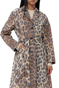 Crispy Shell Belt printed coat - Leopard Almond Milk