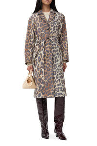 Crispy Shell Belt printed coat - Leopard Almond Milk