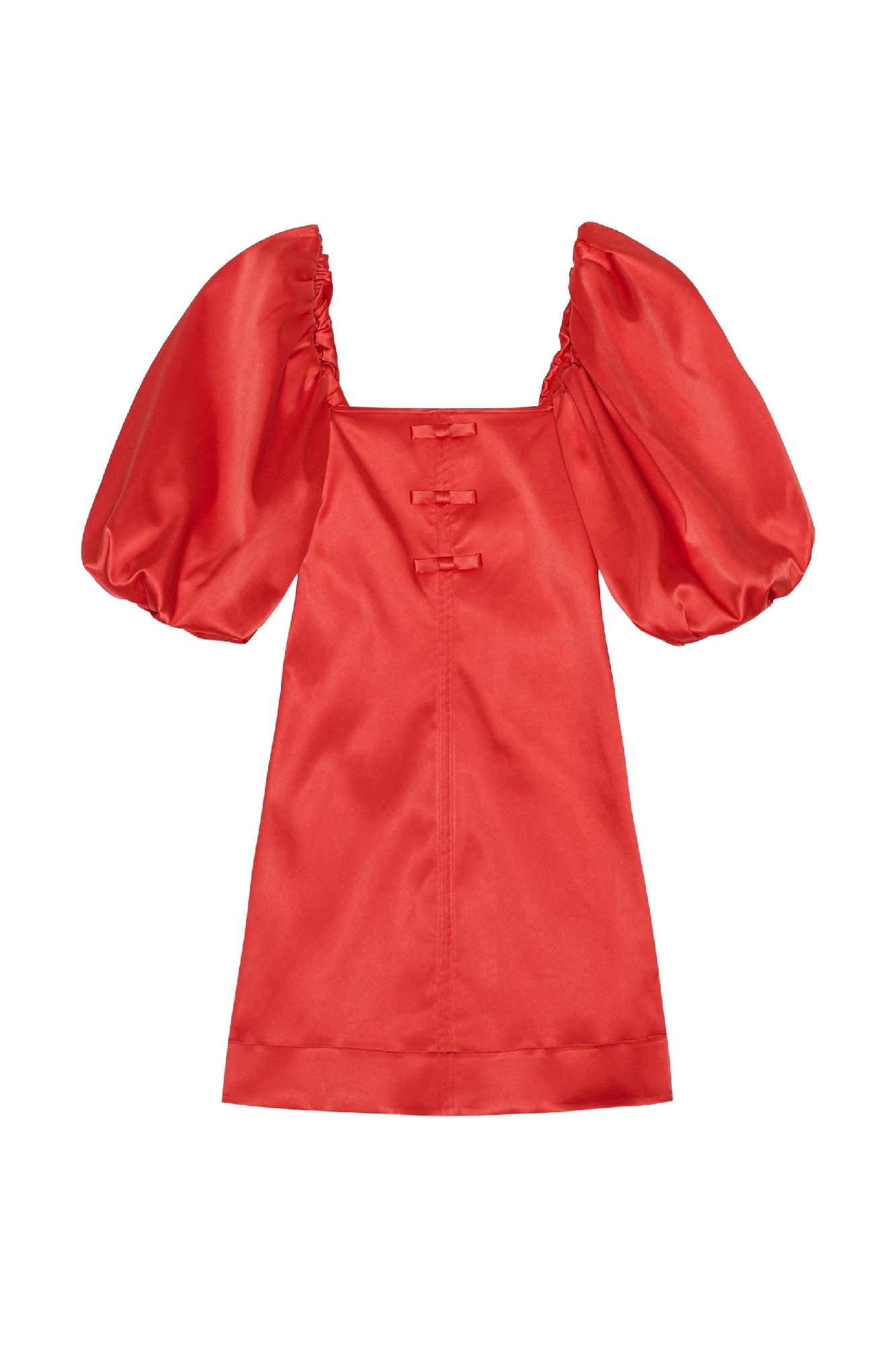 Short satin dress with balloon sleeves - Racing Red
