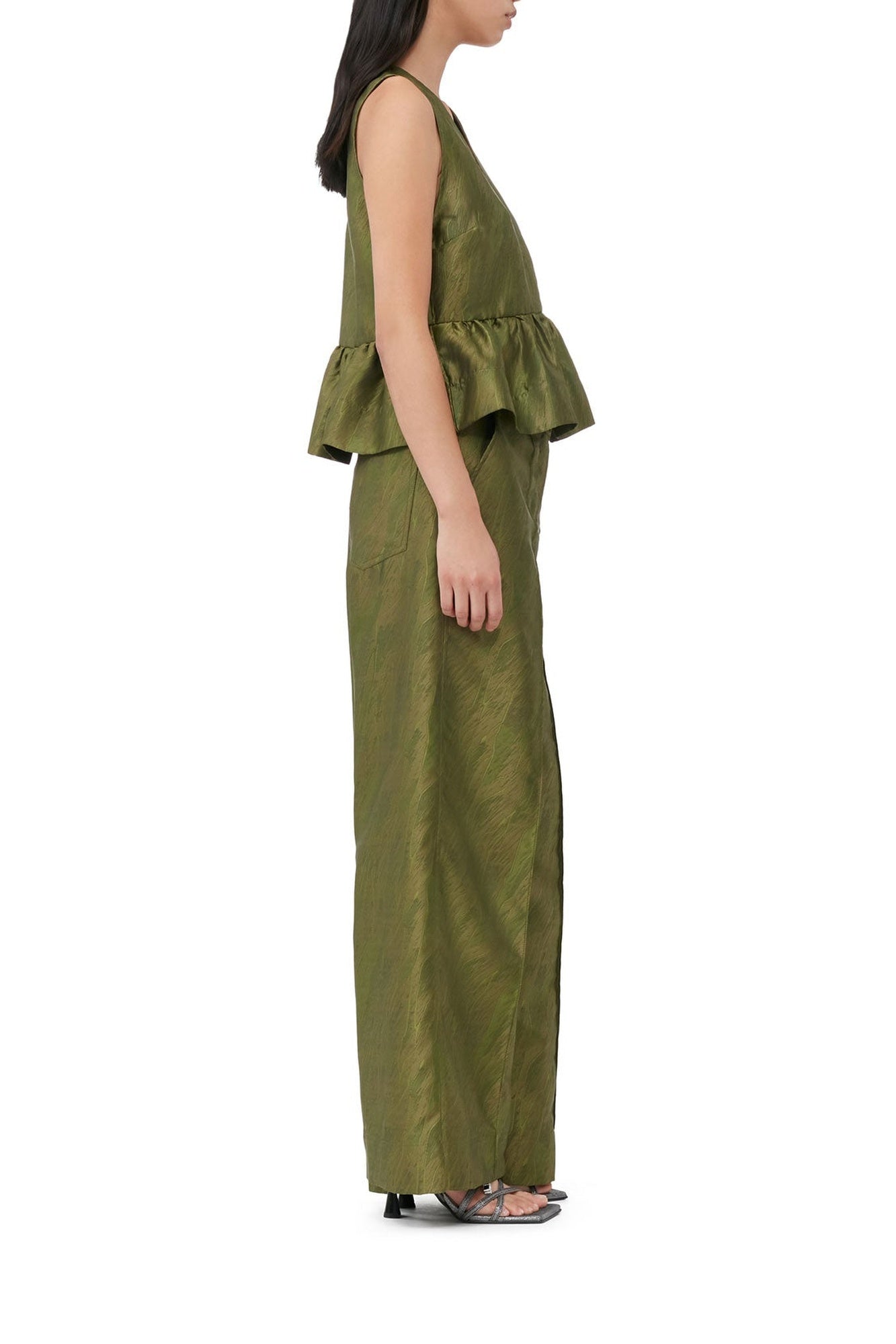 Top péplum brillant en jacquard - Avocado