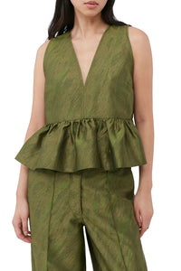 Shiny jacquard peplum top - Avocado