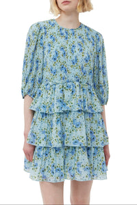 Robe courte en georgette plissée - Ice Water