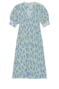 Smocked midi dress with V-neck in pleated georgette - Ice Water