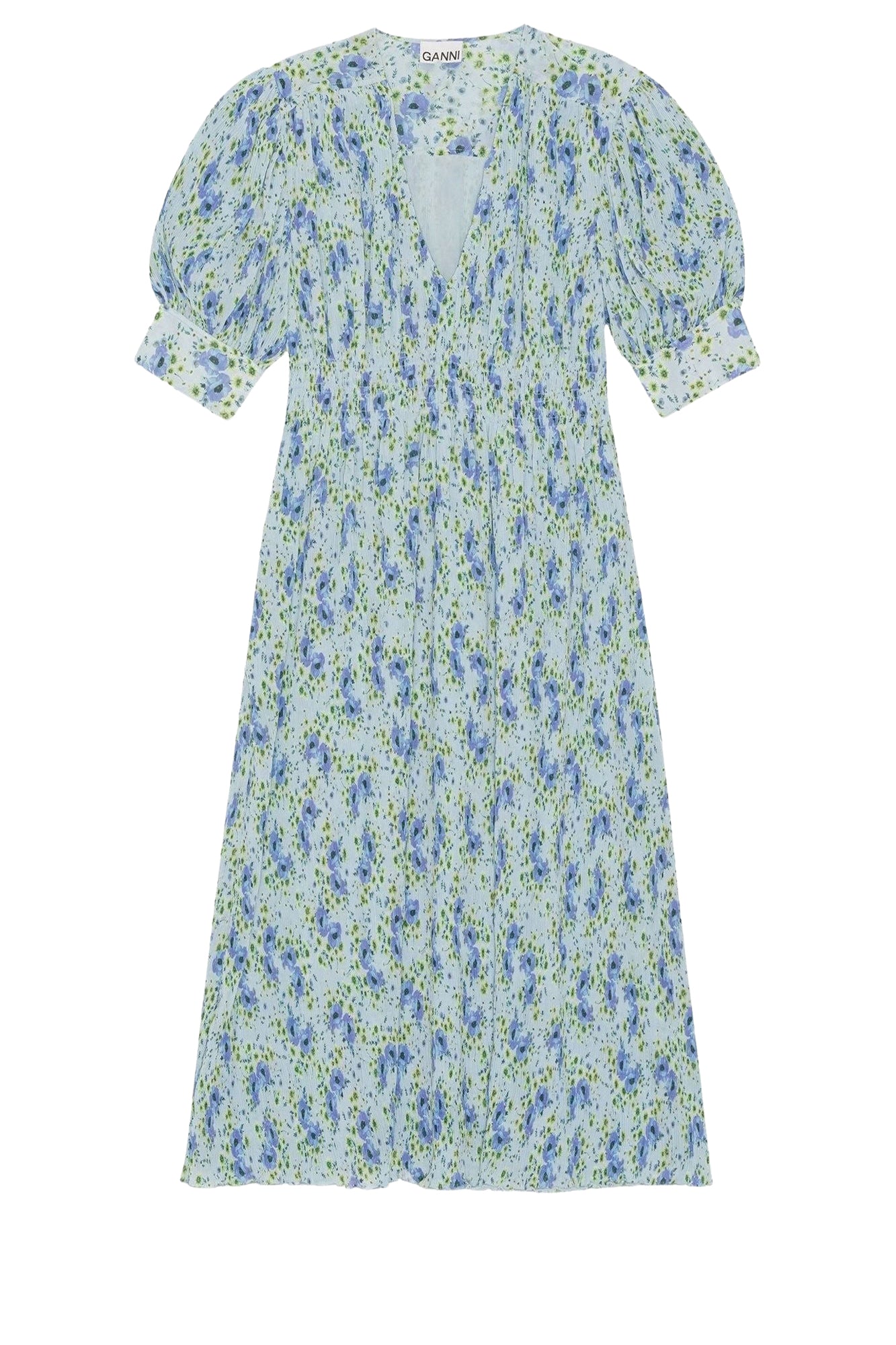 Smocked midi dress with V-neck in pleated georgette - Ice Water