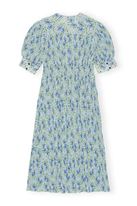 Robe midi smockée avec col V en georgette plissée - Ice Water
