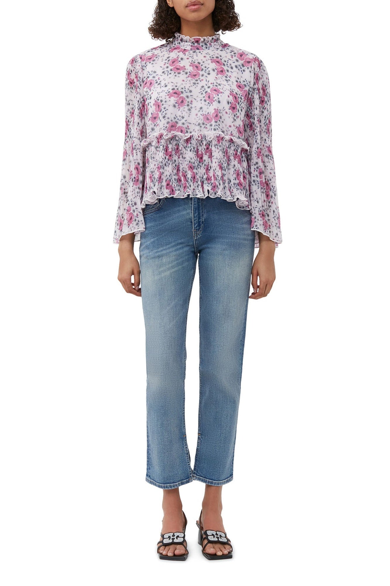 Pleated georgette blouse - Mauve Chalk