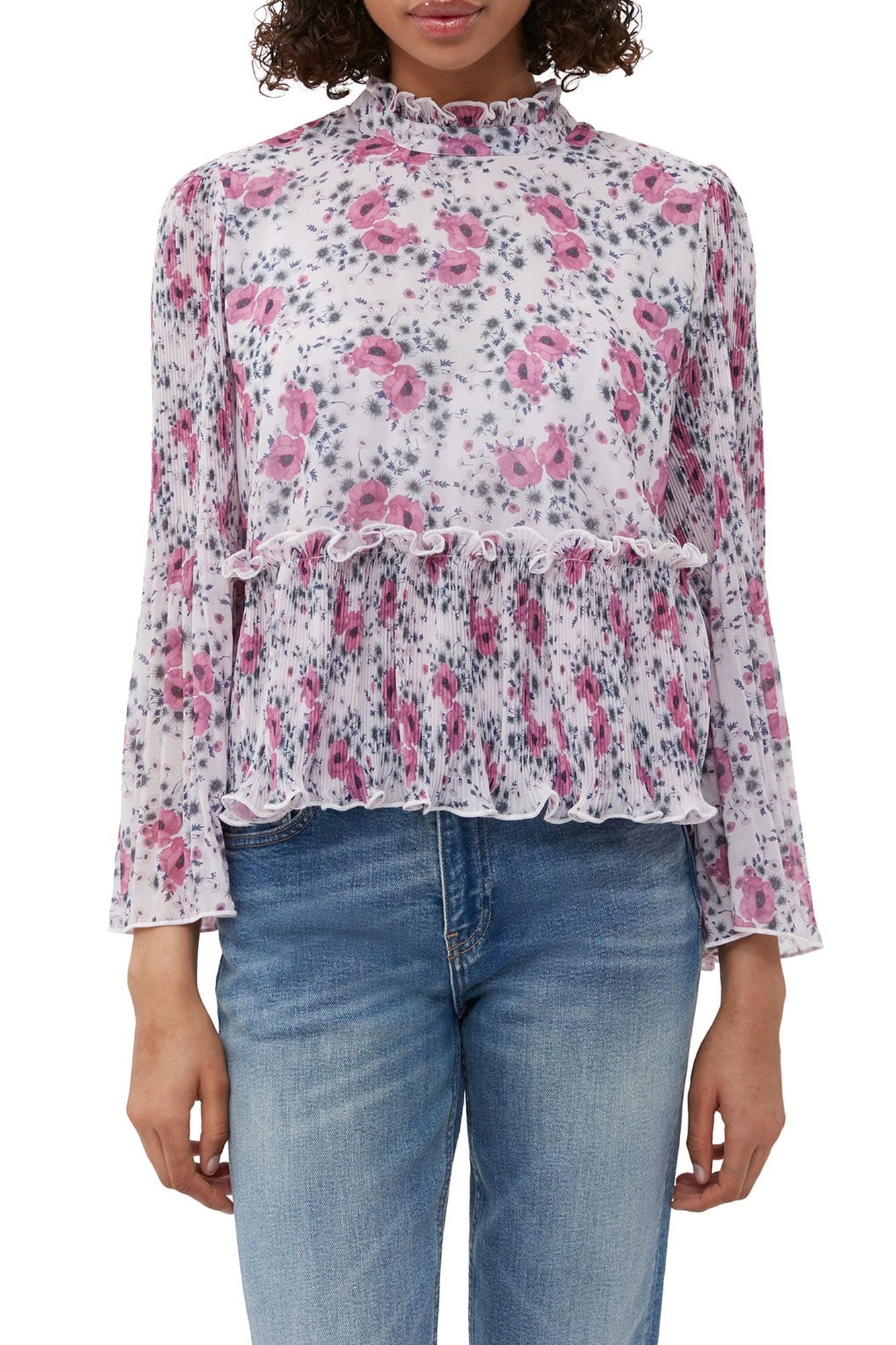 Pleated georgette blouse - Mauve Chalk