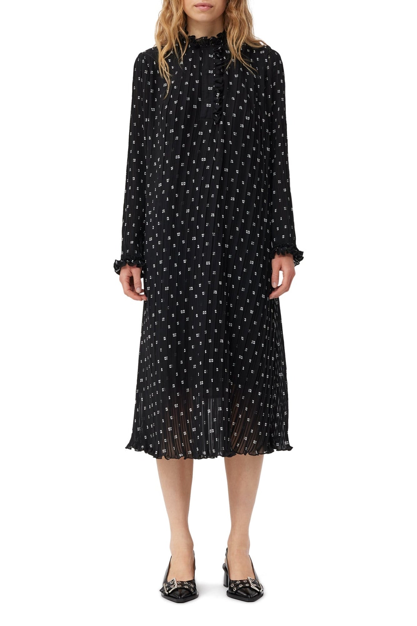 Robe midi plissée en georgette - Black