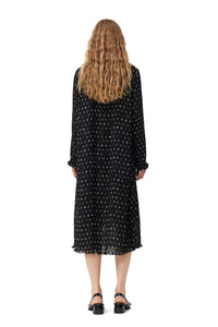Robe midi plissée en georgette - Black