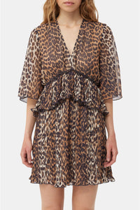 Robe courte volantée imprimé animal - Almond Milk