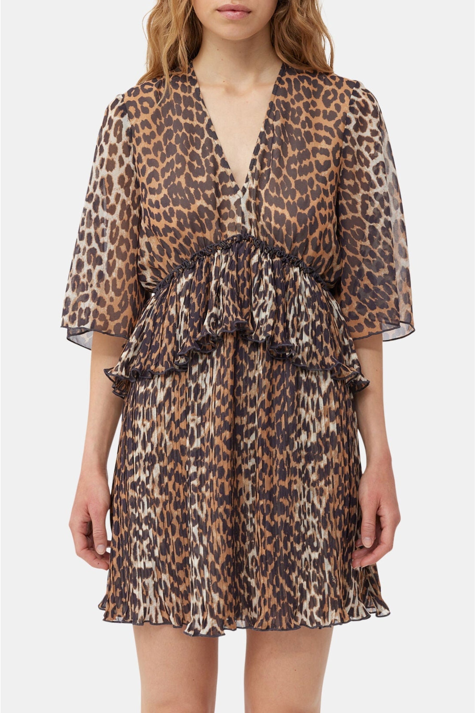 Robe courte volantée imprimé animal - Almond Milk