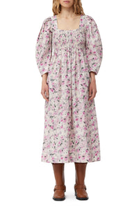 Printed maxi dress with open collar - Orchid Smoke