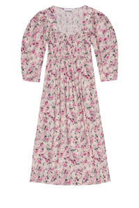 Printed maxi dress with open collar - Orchid Smoke