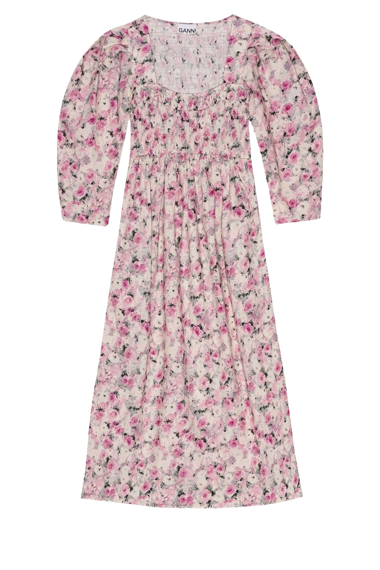 Printed maxi dress with open collar - Orchid Smoke