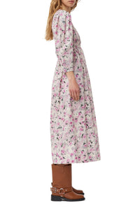 Printed maxi dress with open collar - Orchid Smoke