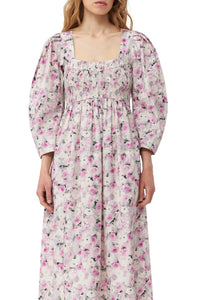 Printed maxi dress with open collar - Orchid Smoke