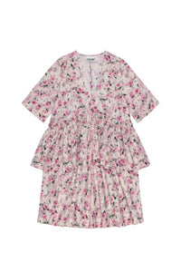 Ruffled short dress in printed cotton - Orchid Smoke
