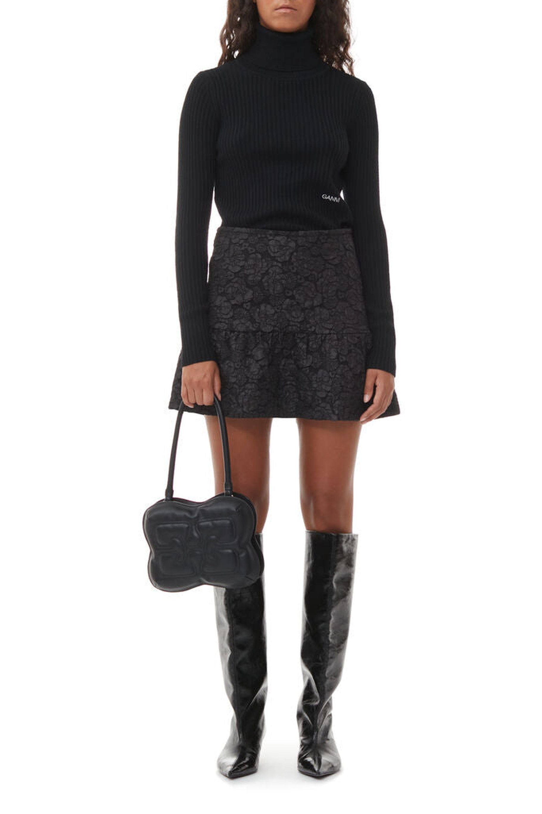 Jupe courte en jacquard - Black