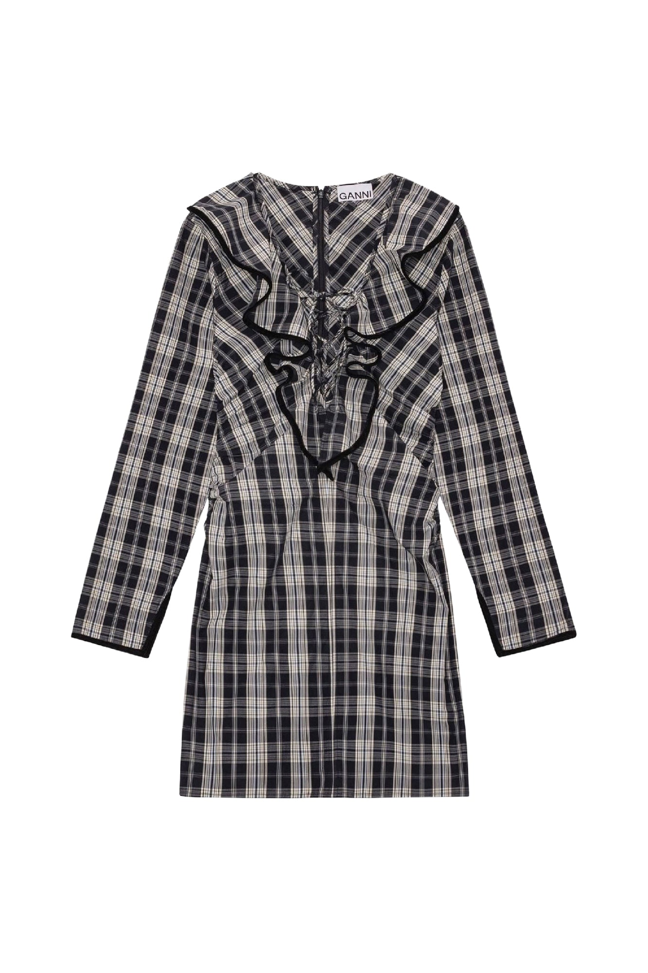 Short dress with ruffled collar - Black