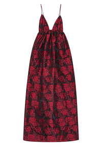 Robe longue à bretelles botanique en jacquard - High Risk Red