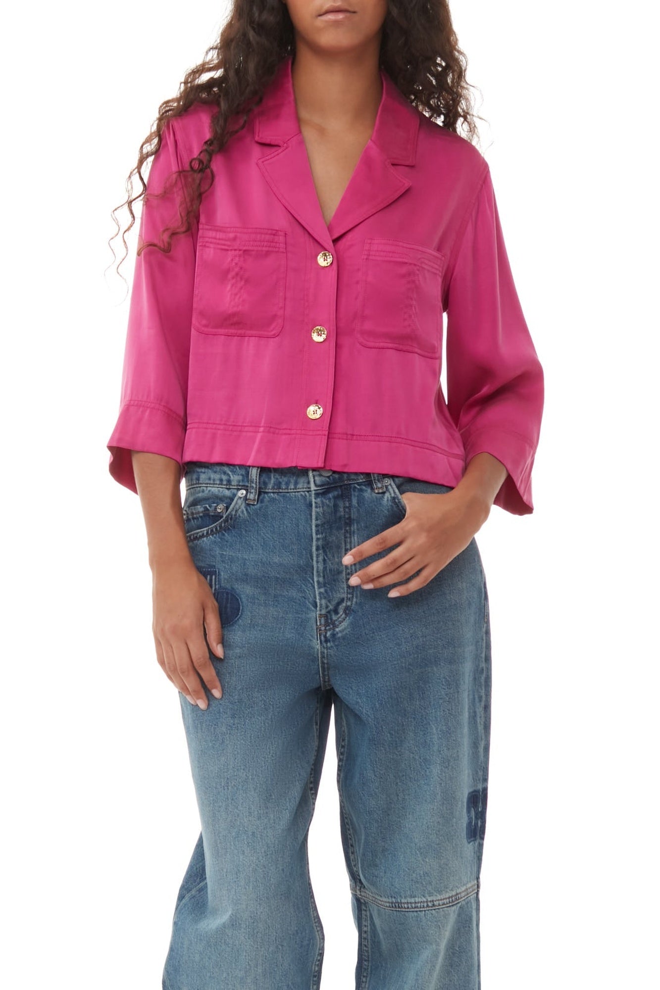 Chemise courte en satin - Fuchsia Red