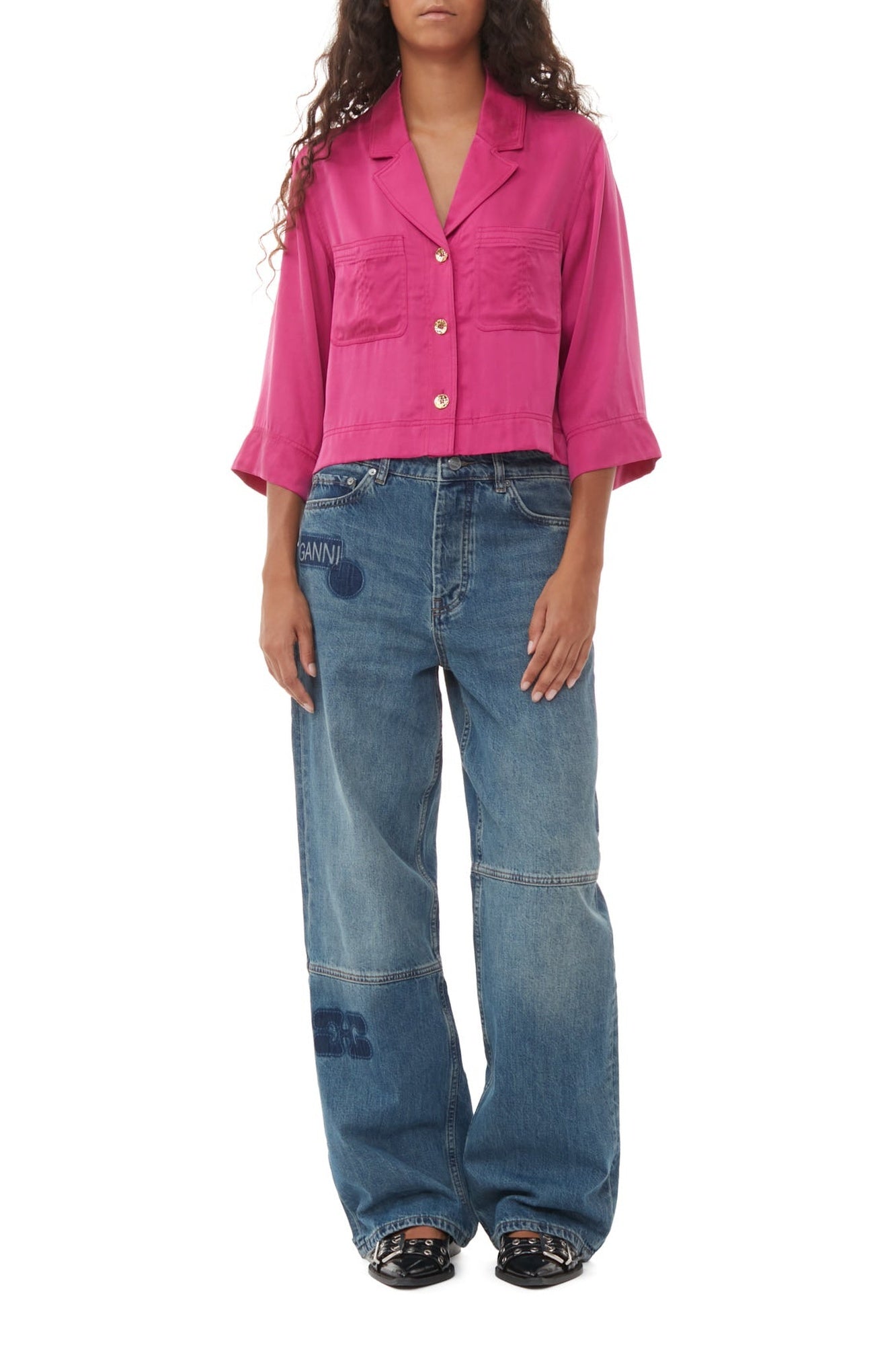 Chemise courte en satin - Fuchsia Red