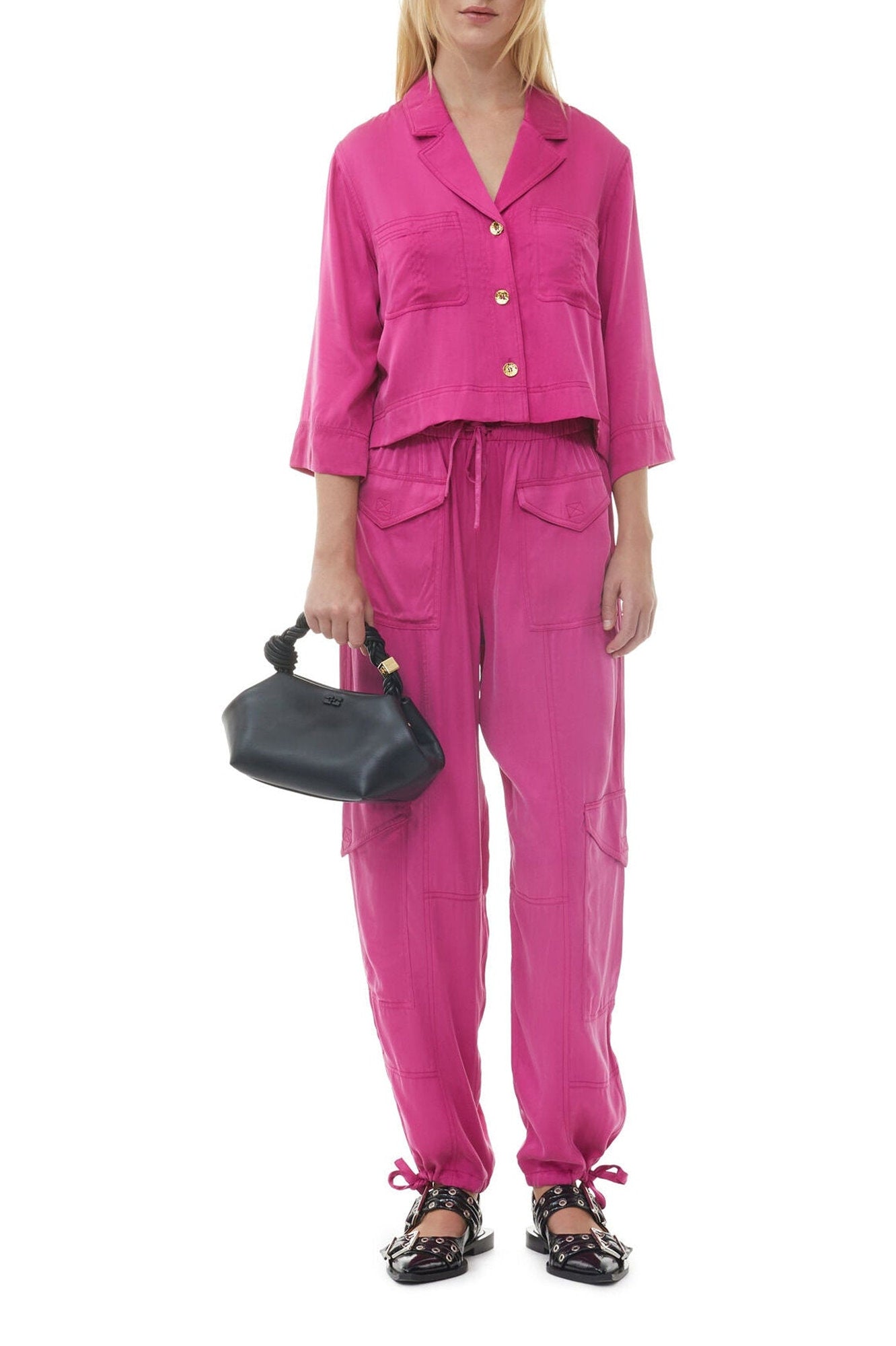 Pantalon à poches en satin - Fuchsia Red