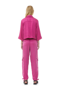 Pantalon à poches en satin - Fuchsia Red